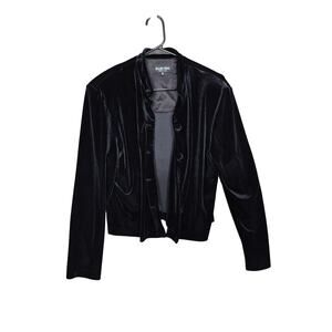 Ellen Figg Blazer Jacket Womens 12 Black Velvet Button Front Made USA Short